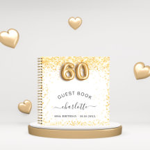 Libro de invitados purpurina de oro blanco de 60 a