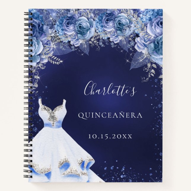Libro de invitados Quinceanera azul purpurina vest (Anverso)