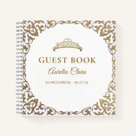 Libro de invitados Quinceañera blanca y clásica de