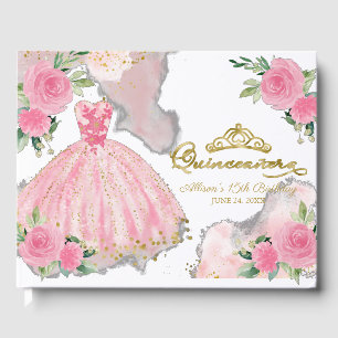 Libro de invitados Quinceanera con flores de color