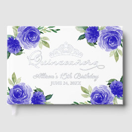Libro de invitados Quinceanera de Floral Azul oscu