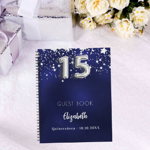 Libro de invitados Quinceanera estrellas de plata