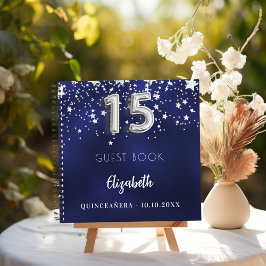 Libro de invitados Quinceanera estrellas de plata