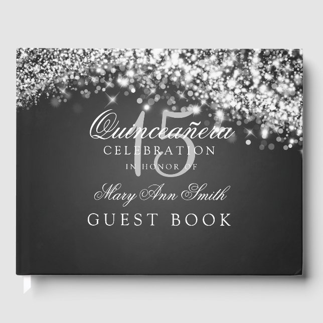 Libro de invitados Quinceanera Fiesta Sparkling Wa (Anverso)