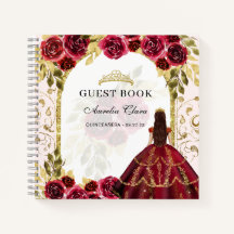 Libro de invitados Quinceañera floral roja de pres