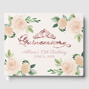 Libro de invitados Quinceañera Floral Rosa Tiara D
