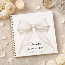 Libro de invitados Quinceañera lazo perlas blancas