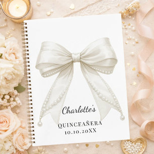 Libro de invitados Quinceañera lazo perlas marfil