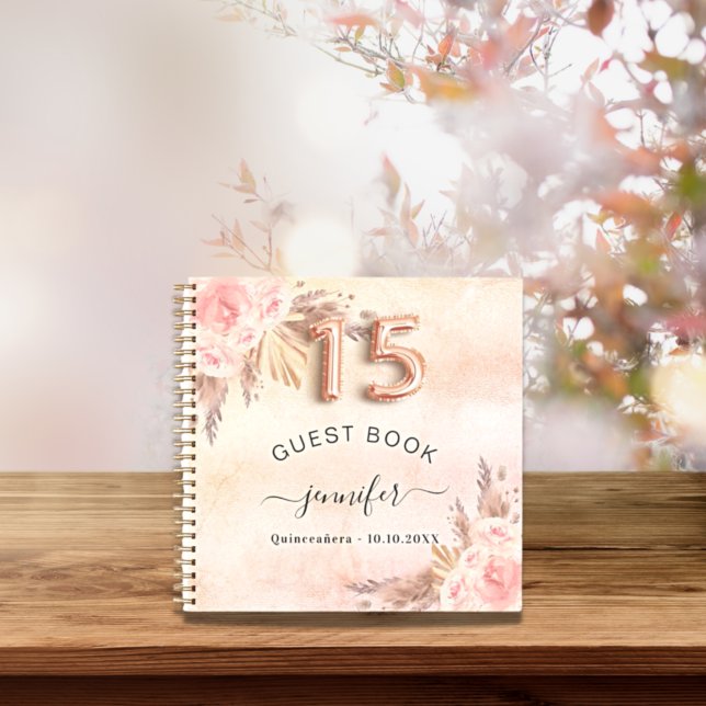 Libro de invitados Quinceanera pampas rosa de oro (Subido por el creador)