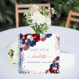 Libro de invitados Quinceanera patriótico rojo azu