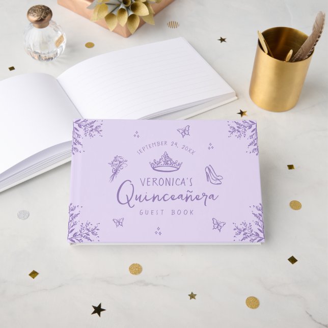 Libro de invitados Quinceanera personalizado con f (Anverso Abierto)