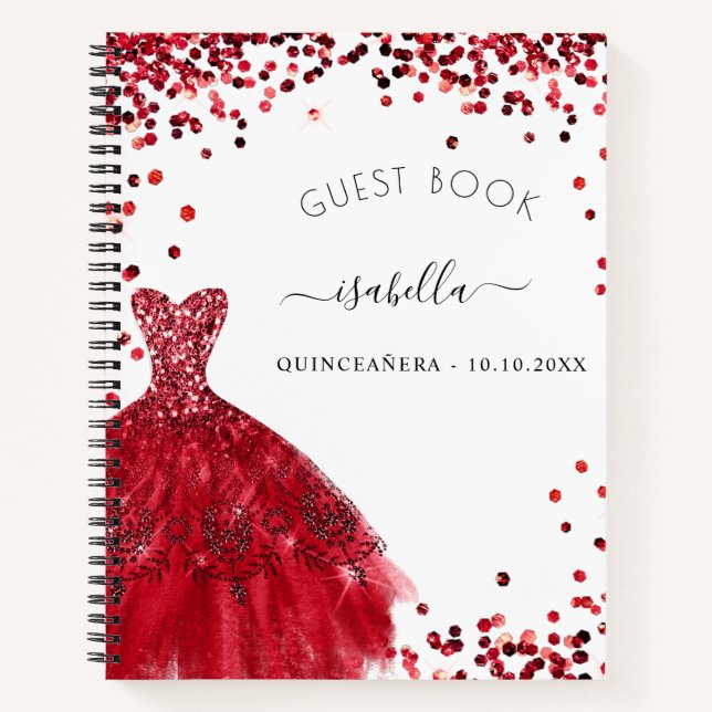 Libro de invitados Quinceanera purpurina de vestim (Anverso)