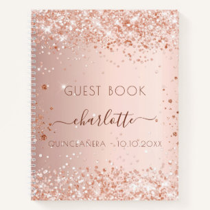 Libro de invitados Quinceanera rosa chispas de oro