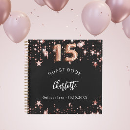 Libro de invitados Quinceanera rosa negro estrella