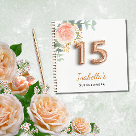 Libro de invitados Quinceanera rosa oro eucalipto 