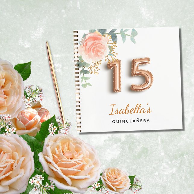 Libro de invitados Quinceanera rosa oro eucalipto  (Subido por el creador)