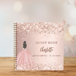 Libro de invitados Quinceanera rosa purpurina de v
