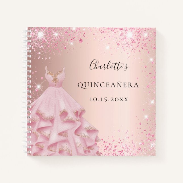 Libro de invitados Quinceanera rosa vestido purpur (Anverso)