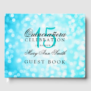 Libro de invitados Quinceanera Turquoise Bokeh Lig