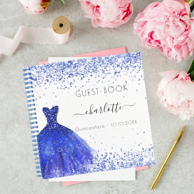 Libro de invitados Quinceanera vestido azul real b (Subido por el creador)