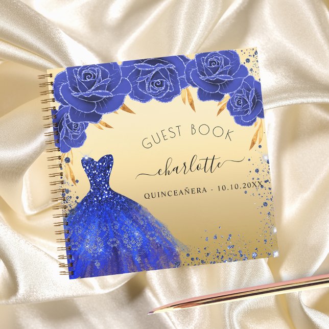 Libro de invitados Quinceanera vestido de oro azul (Subido por el creador)