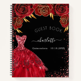Libro de invitados Quinceanera vestido negro rojo 
