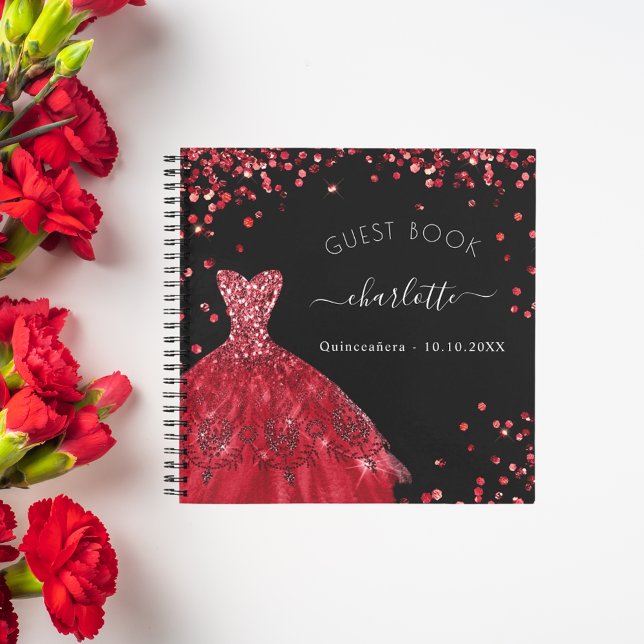 Libro de invitados Quinceanera vestido negro rojo  (Subido por el creador)