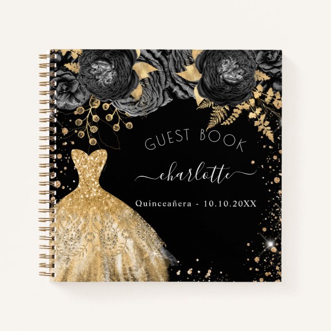 Libro de invitados Quinceanera vestido purpurina d (Anverso)