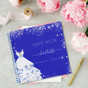 Libro de invitados Quinceanera vestido real azul p