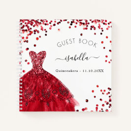 Libro de invitados Quinceanera vestido rojo blanco