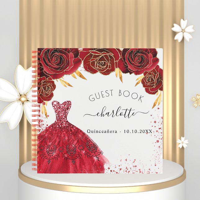 Libro de invitados Quinceanera vestido rojo blanco (Subido por el creador)