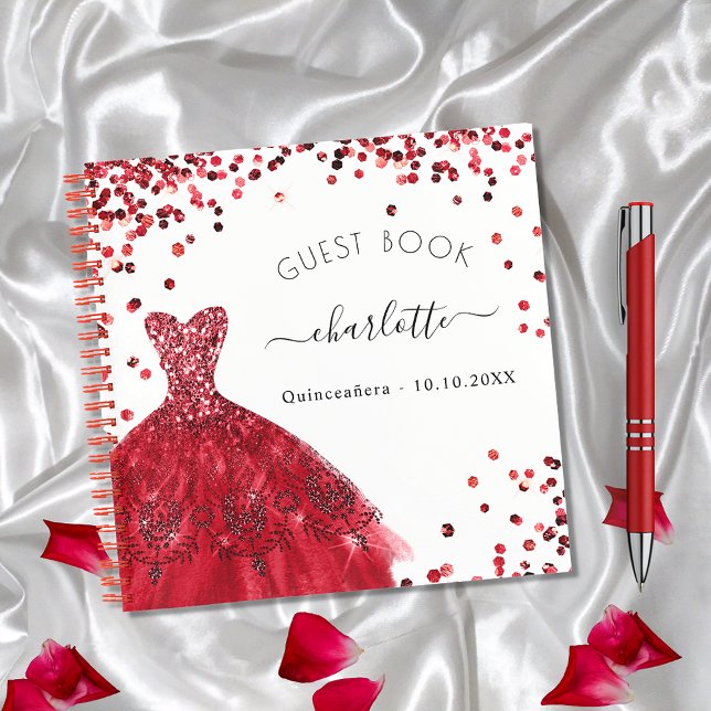 Libro de invitados Quinceanera vestido rojo blanco (Subido por el creador)