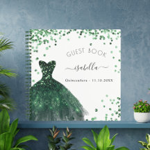 Libro de invitados Quinceanera vestido verde esmer