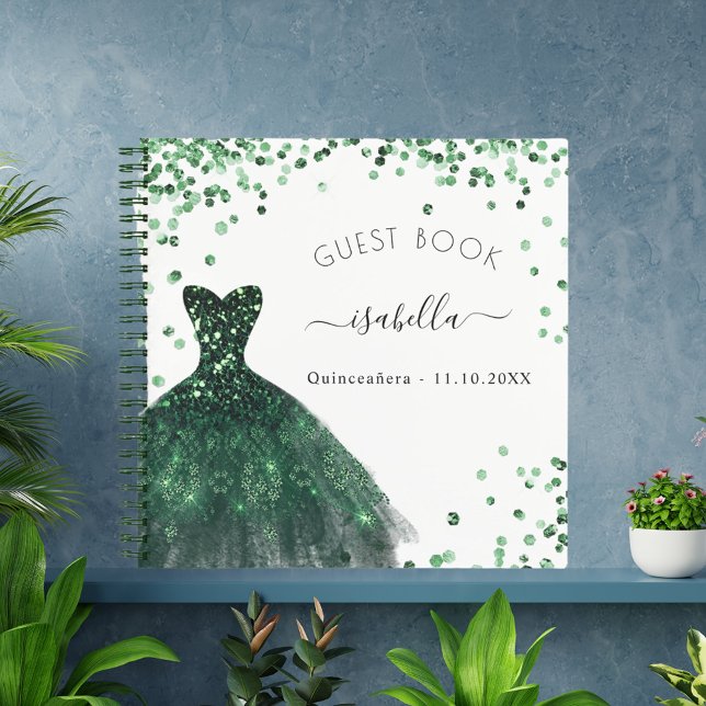 Libro de invitados Quinceanera vestido verde esmer (Subido por el creador)