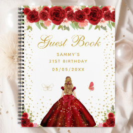 Libro de invitados Red Floral Blonde Hair Princess