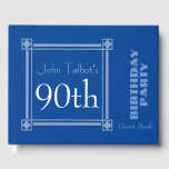 Libro de invitados Retro Blue 90th Birthday Party<br><div class="desc">Estilo vintage y retro para este personalizable 90º cumpleaños fiesta de invitado libro en azul con un marco medio transparente. Puede cambiar fácilmente el fondo del color y el texto (fuente, color, tamaño y posición) haciendo clic en el botón personalizar. Disponible en bloc de notas de encuadernación y espiral. Cumpleaños...</div>