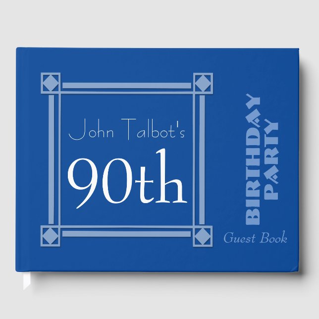 Libro de invitados Retro Blue 90th Birthday Party (Anverso)