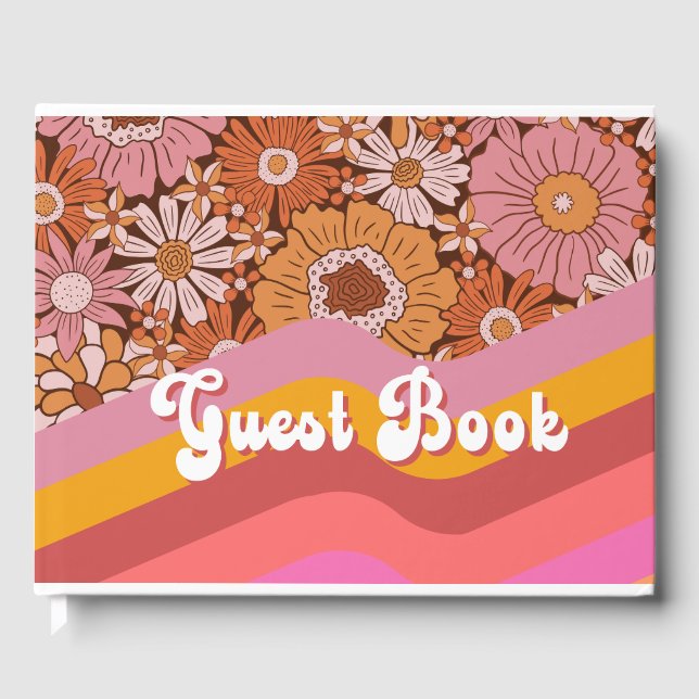 Libro de invitados Retro Groovy Floral MOD de los  (Anverso)