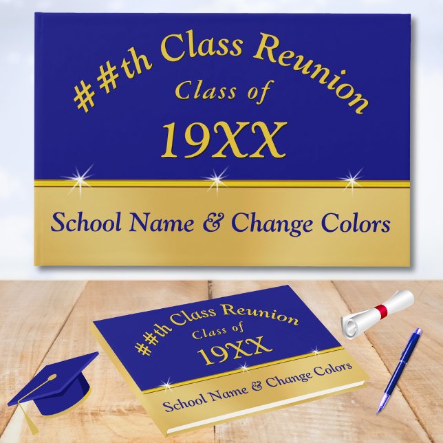 Libro de invitados Reunión de clase personalizado, (Personalized, Class Reunion Guestbooks. Blue Gold, Class Reunion Guestbook. Class Reunion Supplies.)