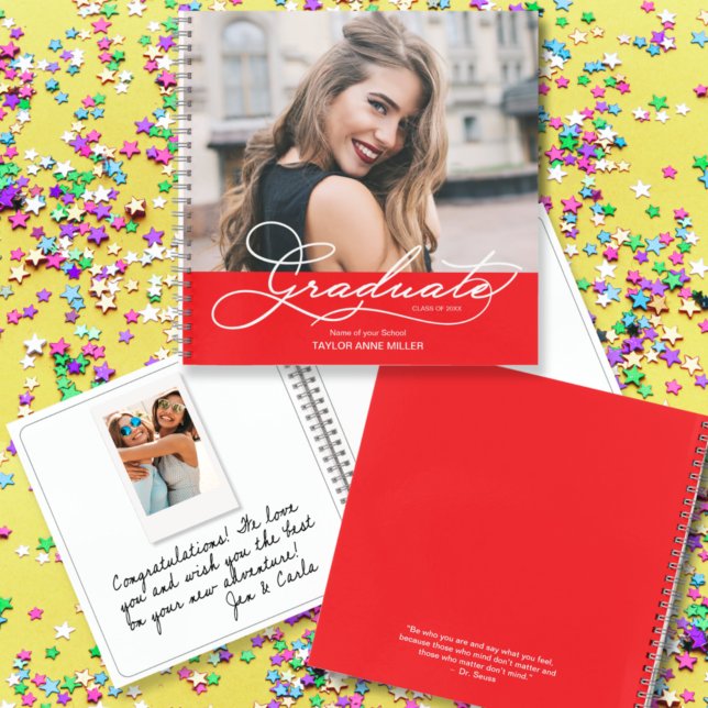Libro de invitados rojo de mensaje de foto instant (CHOOSE your page style, spine color, soft or hard cover and add a personal message on the back.
)