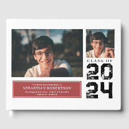 Libro de invitados rojo y blanco de la Escuela de