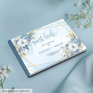 Libro de invitados Romántico Dusty Blue White Gold