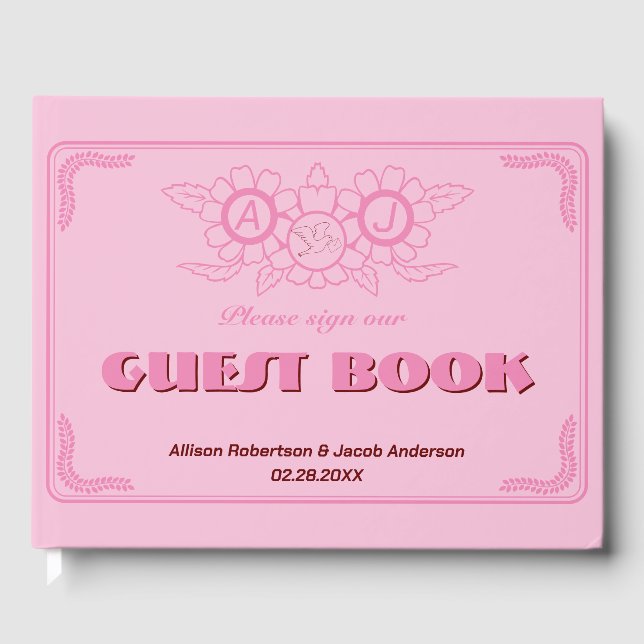Libro de invitados rosa brillante y audaz para Bod (Anverso)