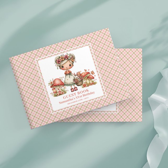 Libro de invitados rosa sonrosado para cumpleaños  (Whimsical Fairy 7th Birthday Blush Pink Guest Book)