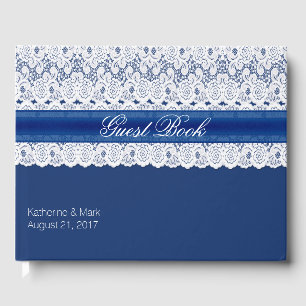 Libro de invitados Royal Blue con Boda de encaje