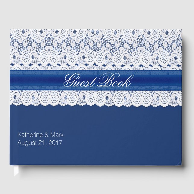 Libro de invitados Royal Blue con Boda de encaje (Anverso)