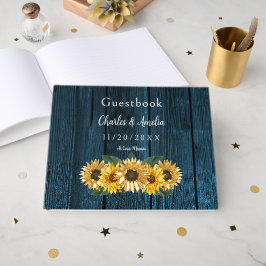 Libro de invitados Rustic Blue Sunflower Boda