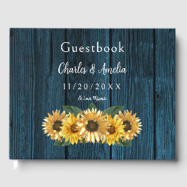 Libro de invitados Rustic Blue Sunflower Boda