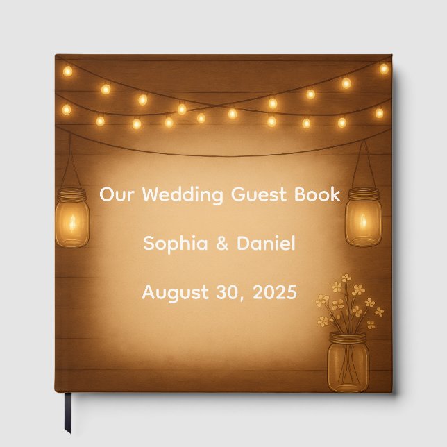 Libro de invitados Rustic Mason Jar Boda (Anverso)