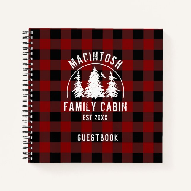 Libro de invitados Rustic Red Buffalo Plaid Woods (Anverso)